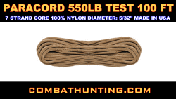Paracord 550 LB 100' Tan Made In USA