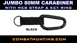 Jumbo 80MM Carabiner With Web Strap Key Ring Black