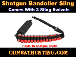2-Point Quick Adjust Shotgun Sling With 15-Shell Ammo Holder Bandolier – Black, Fits 12Ga & 20Ga