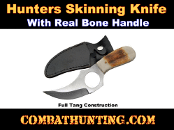 Hunting Skinning Knife with Leather Sheath and Bone Horn Handle