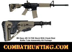AR 15 FDE Stock with Cheek Rest Buffer Tube Assembly Kit Package