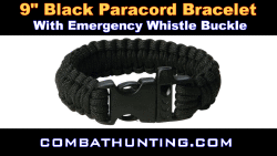 Paracord Survival Bracelet Whistle Buckle 9" Black