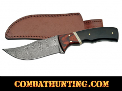 Buffalo Horn Buffalo Horn Damascus Hunting Knife with Leather Sheath, 4" Blade