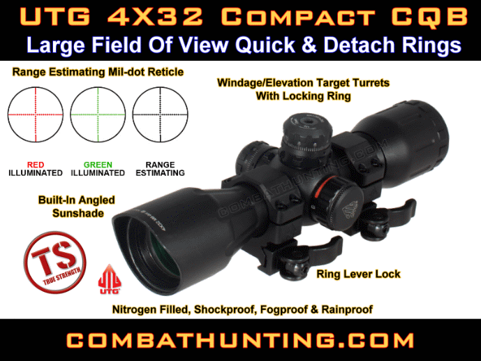 UTG 4X32 Compact CQB Scope With Quick Detach Rings