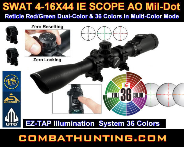 Swat 4-16X44 IE Scope 36 Color Reticle AO Mil-Dot