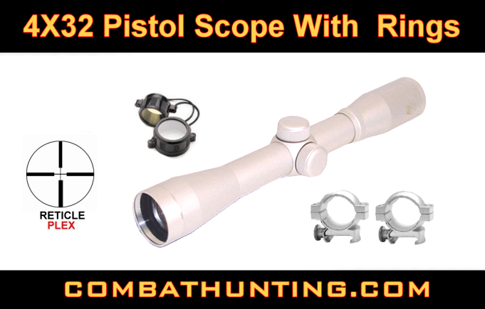 Ncstar 4X32 Pistol Scope Silver With Rings & Caps