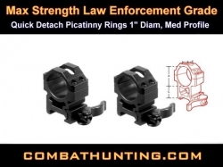 Quick Detach Picatinny Rings 1" Diam, Med Profile