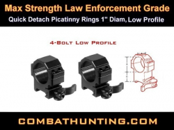 Quick Detach Picatinny Rings 1" Diam, Low Profile
