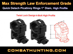 QD Picatinny Rings 1" Diam High Profile Twist Lock