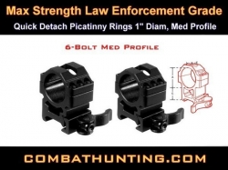 Quick Detach Picatinny Rings 1" Diam, Med Profile