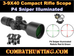 3-9x40 Illuminated Rifle Scope Compact P4 Sniper Reticle
