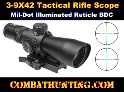 3-9X42 Tactical Rifle Scope Mil-Dot Illuminated Reticle BDC