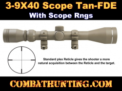 3-9x40 rifle scope Plex Reticle Tan-FDE With Weaver/Picatinny Rings