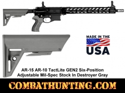 AR-15 AR-10 TactLite GEN2 Six-Position Adjustable Mil-Spec Stock Destroyer Gray