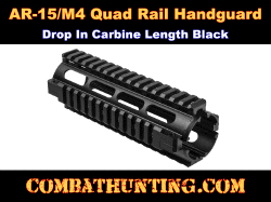 AR-15 Quad Rail Handguard Carbine Length Drop In Black