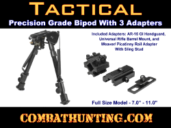 Tactical Bipod Full Size 7 to 11 inches 3 Adaptors