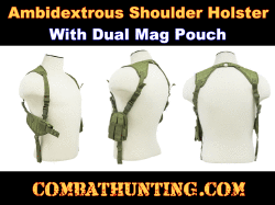 Green Ambidextrous Shoulder Holster & Double Magazine Pouch