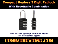 Combination Padlock Three Digit Resettable For Zippers