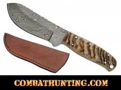 Damascus Steel Hunting Knife With Ram Horn Handle