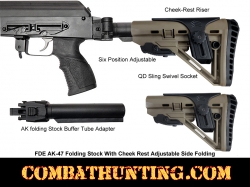 FDE AK-47 Folding Stock With Cheek Rest Adjustable Side Folding