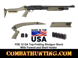 FDE Mossberg 500/535/590/835 Top Folding Stock With Forend Shell Holder