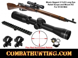 Illuminated Mosin Nagant 2-7x32 Long Eye Relief Scope M44 M91/30 Scout Mount Package