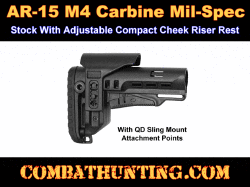 AR-15 M4 Stock With Adjustable Cheek Riser Rest & QD Sling Mounts