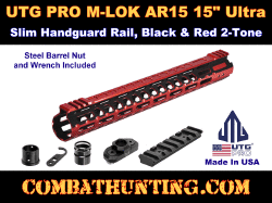 UTG PRO M-LOK® AR15 15" Ultra Slim Rail, Black & Red 2-Tone