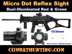 Micro Dot Reflex Sight 1X30mm Dual-Illuminated Red-Green