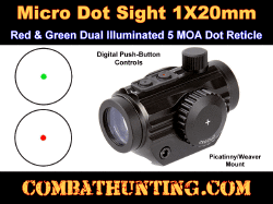 Micro Dot Sight 1X20mm 5 MOA Red Dot Green Dot Reticle