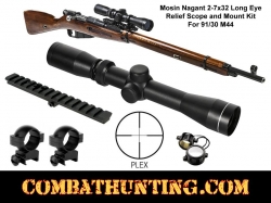 Mosin Nagant 2-7x32 Long Eye Relief Scope M44 M91/30 Scout Mount Package