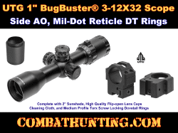 UTG 1" BugBuster 3-12X32 Scope, Side AO, Mil-dot, Dovetail Rings