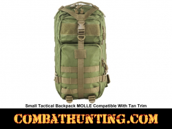 Small Tactical Backpack MOLLE Green With Tan Trim