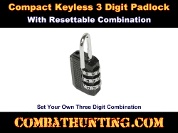 Combination Padlock Three Digit Resettable For Zippers
