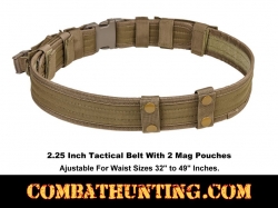 Tan Tactical Belt  2.25" With 2 Mag Pouches & 4 Belt Keepers