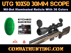 UTG 10X50 30mm Scope AO 36-color Glass Mil-dot With Rings