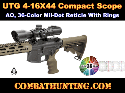 UTG 4-16X44 30mm Compact Scope, AO, 36-color Mil-dot, Rings