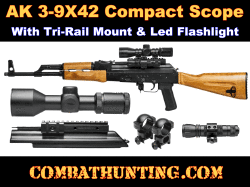 AK 3-9X42 P4 Sniper Scope, Dust Cover Mount & Flashlight Combo