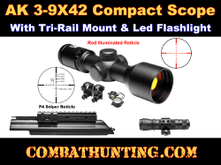 AK 3-9X42 P4 Sniper Scope, Dust Cover Mount & Flashlight Combo