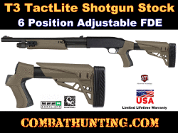 T3 TactLite Shotgun Stock 6 Position Adjustable FDE