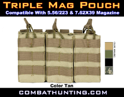 Triple Mag Pouch AR15 AK Rifle Molle Tan