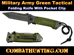 Military Tactical Folding Knife Army Green Tanto Blade