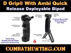 UTG Combat D Grip Quick Release Deployable Bipod