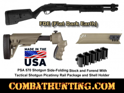 PSA 570 Shotgun Side-Folding Stock FDE & Forend Package with Picatinny Rails & Shell Holder