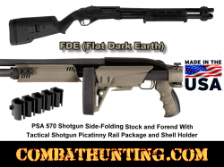 PSA 570 Shotgun Side-Folding Stock FDE & Forend Package with Picatinny Rails & Shell Holder