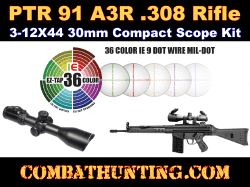 PTR 91 A3R .308 Rifle 3-12X44 30mm Compact Scope Kit With Rings