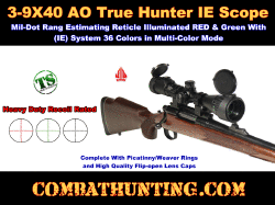 UTG 3-9X40 1" Hunter Scope, AO, 36-color Mil-dot, w/ Rings