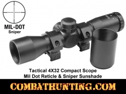 Tactical 4X32 Compact Scope Mil Dot Reticle & Sniper Sunshade