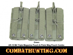 Green AR-15 M4 Triple Magazine Pouch & Pistol Mag Pouch