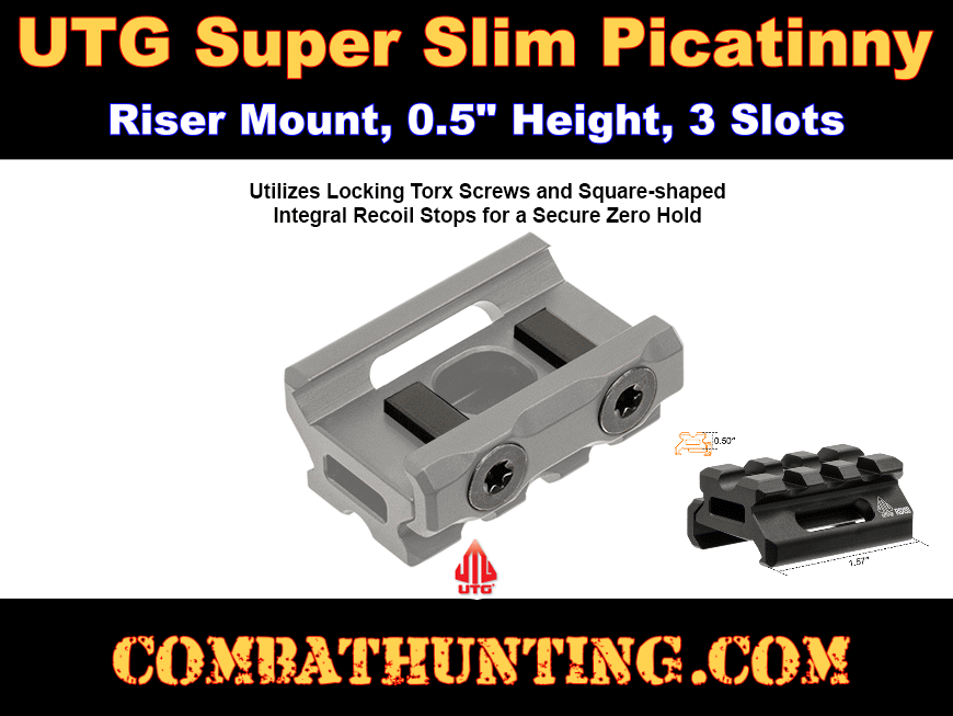 UTG MT-RSX5S  Super Slim Picatinny Riser Mount 0.5" Height 3 Slots 